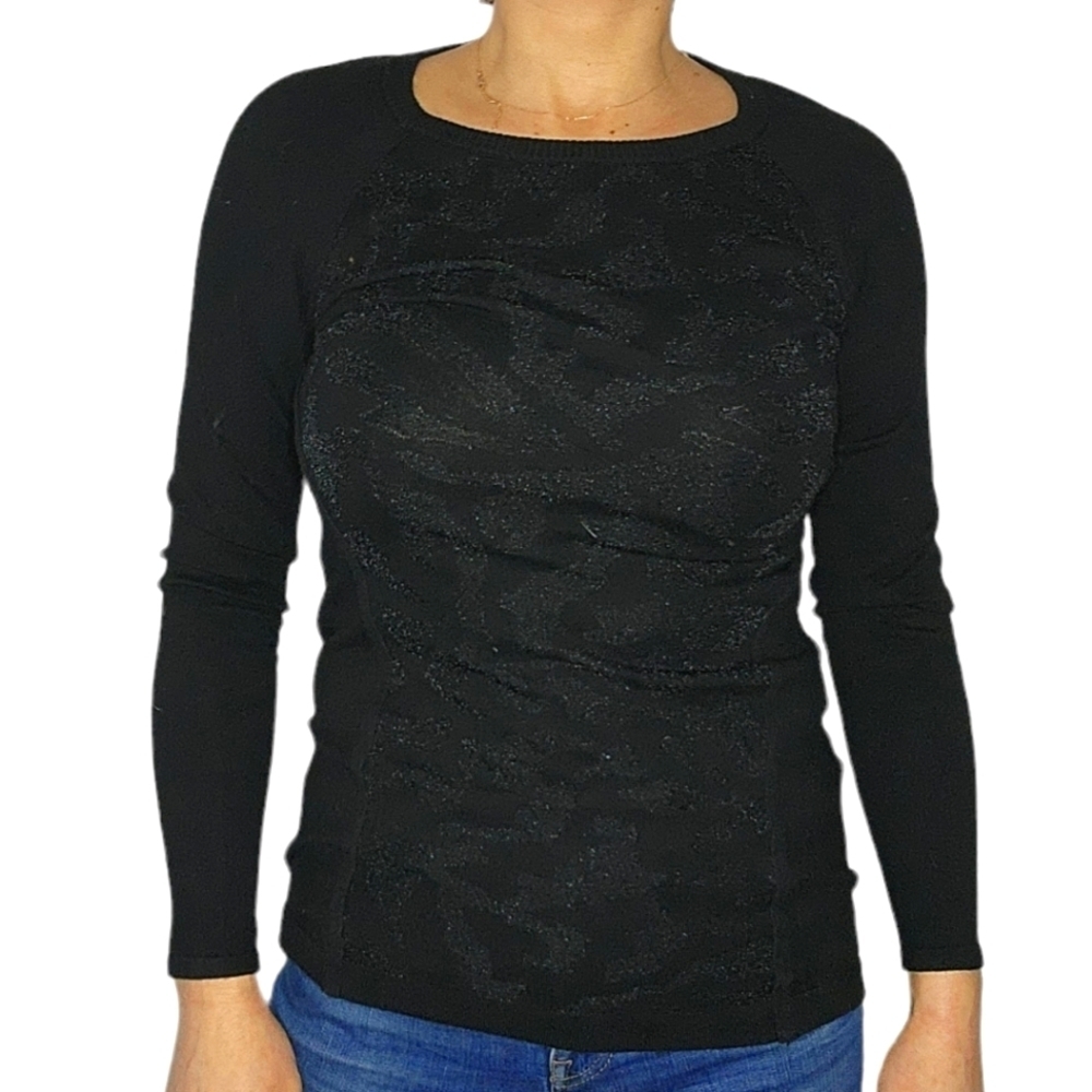 Reitmans Long Sleeve Cotton Metallic Top Size X Small Black